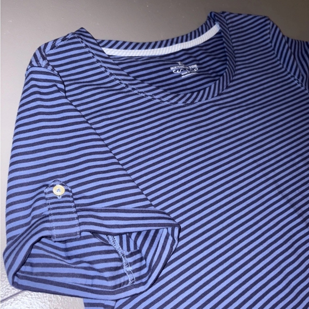 Southern Tide Navy and Light Blue Striped Tee